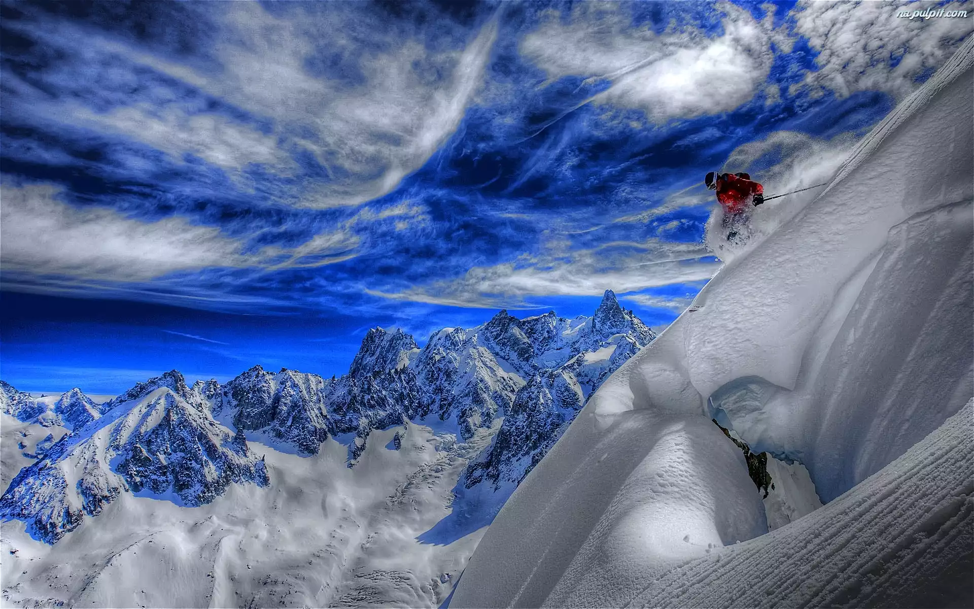 Lodowiec, Góry, Niebo, Narciarz Na Pulpit